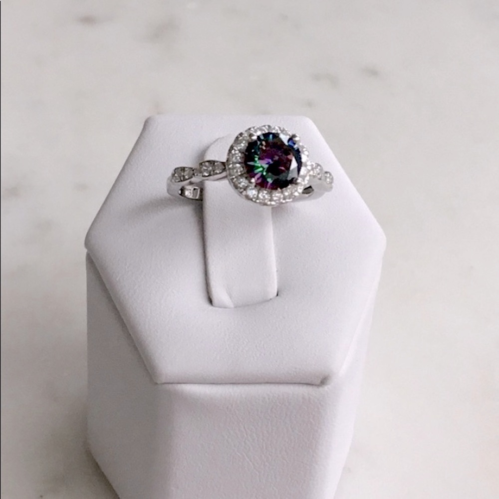 Sterling Silver Rainbow Topaz Cz & Clear Cz Ring - Picture 1 of 15